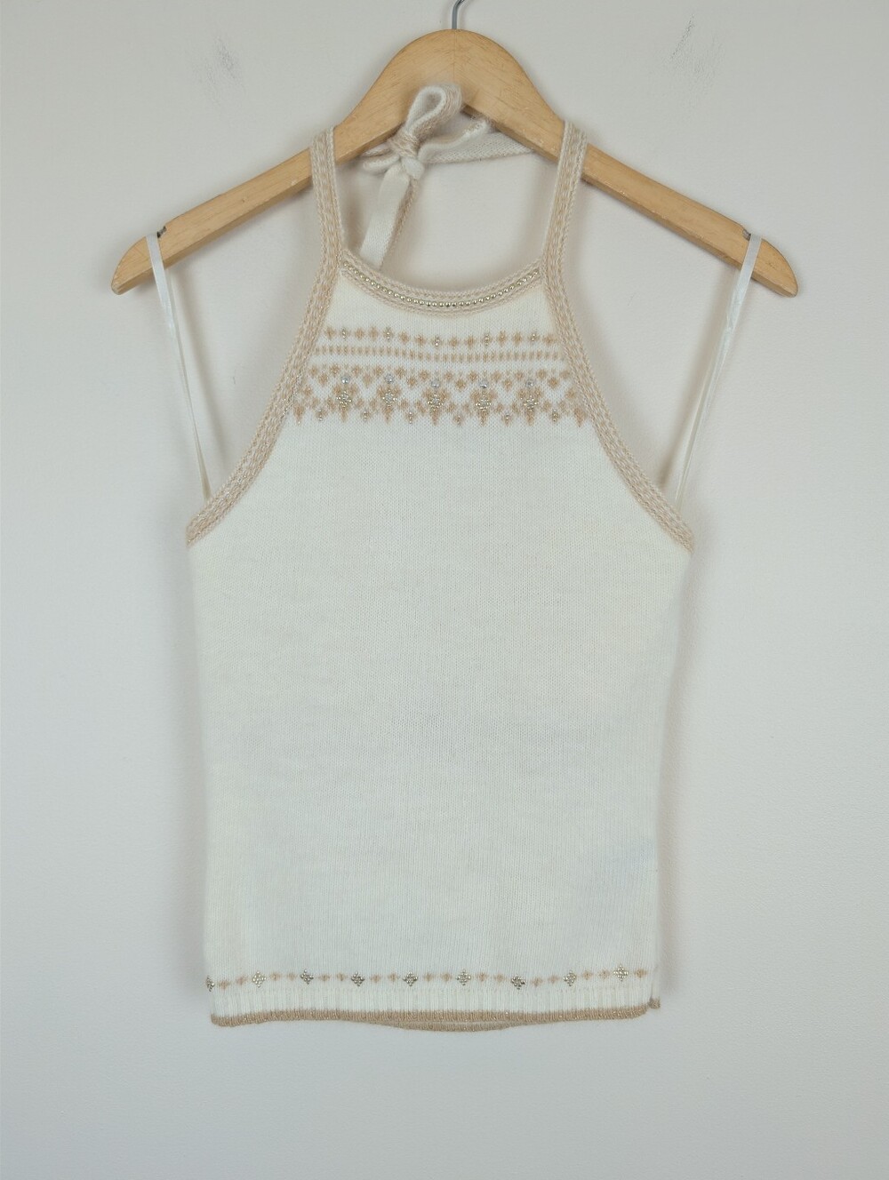 Vintage The Limited Y2K Bedazzled Fair Isle Angora Blend Halter Sweater Top
